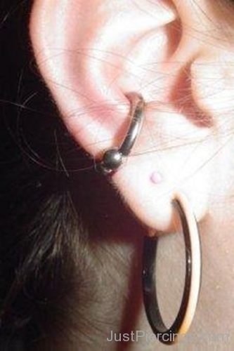 Conch Piercing And Lobe Piercing With Ring-JP1044