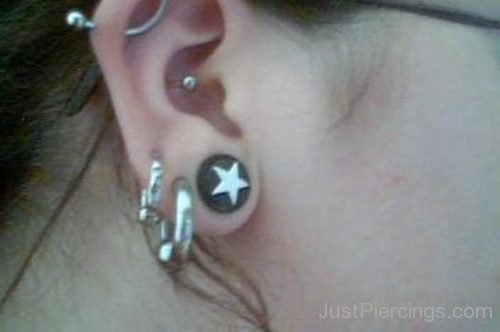 Conch Piercing And Lobe Piercing With Ring-JP1066