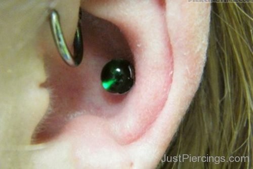 Conch Piercing With Green Stud-JP1075