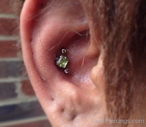 Conch Piercing With New Green Stud-JP1066