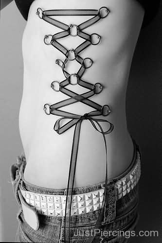 Corset Piercing On Rib  With Black Ribbon-JP1057