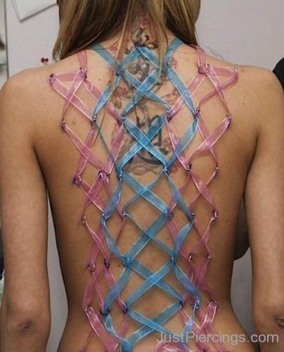 Corset Piercing With Pink And Blue Ribbon-JP1080