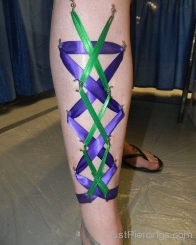 Corset Piercing With Purple And Green Ribbon-JP1082