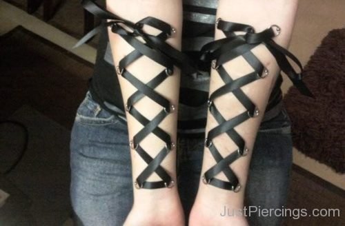 Corset Piercings With Black Ribbon On Arms-JP1097