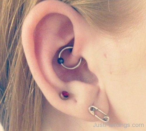 Daith And Lobe Piercing With Safety Pin-JP1079