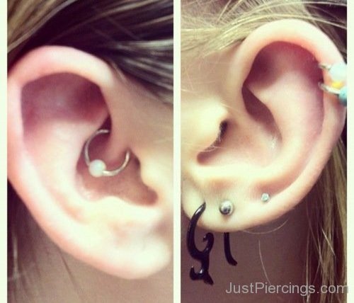 Daith Piercing And Helix Piercing With Nice Ring-JP1112