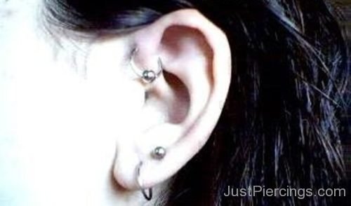 Daith Piercing And Lobe Piercing With Ring And Stud-JP1130