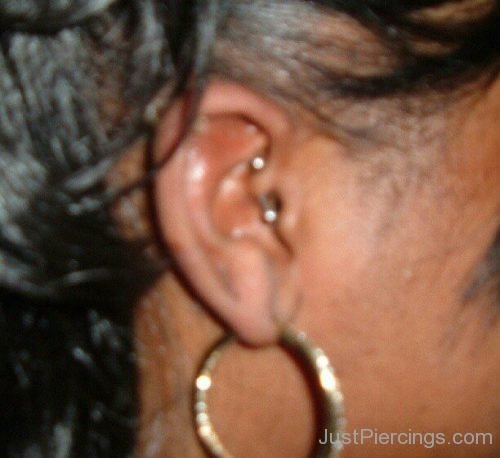 Daith Piercing And Lobe Piercing With Ring-JP1131