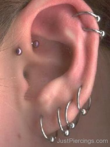 Daith Piercing With Banana Barbell And Dual Helix Piercing-JP1200