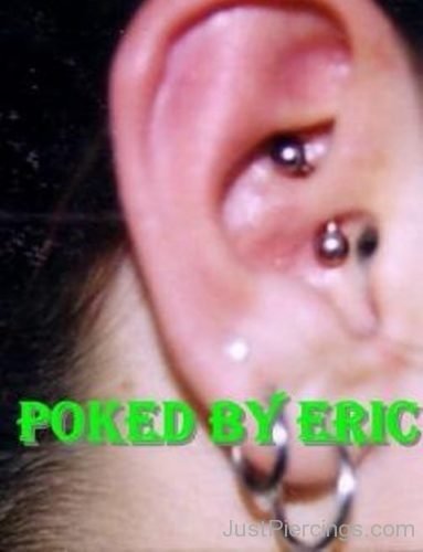 Daith Piercing With Banana Barbell And Dual Lobe Piercing-JP1201