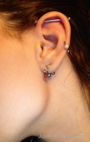 Double Lobe, Mid Cartilage And Industrial Piercing For Girls-JP1054