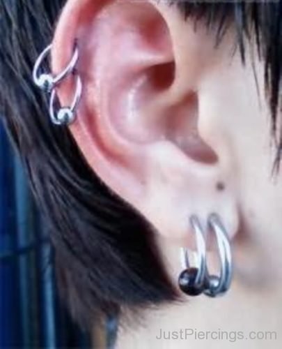 Dual Helix And Lobe Ear Piercings-JP1145