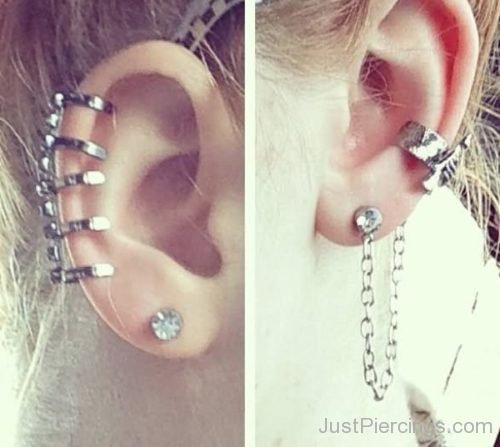 Ear Cuff And Earrings Ear Piercing-JP1172