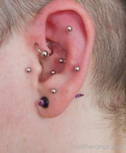 Ear Piercing With Barbell, Hoop And Gauge-JP1196