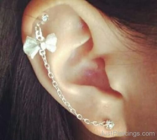 Ear Piercing With Bow Chain Earring-JP1082