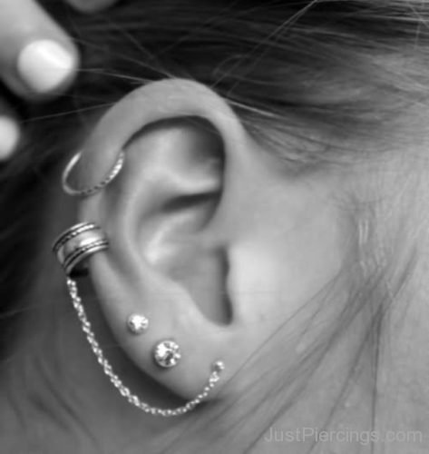 Ear Piercing With Chain Ear Cuff-JP1205