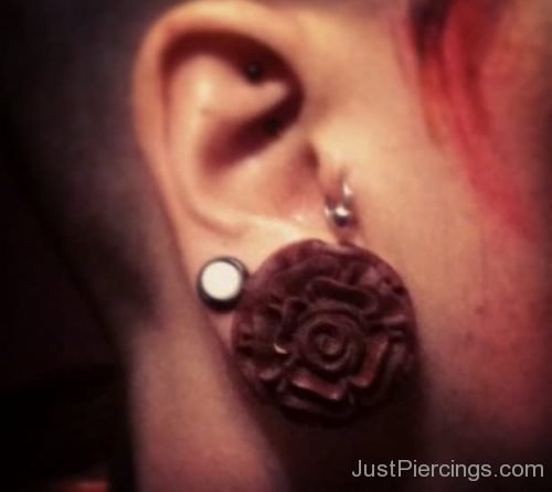 Ear Piercing With Large Flower Gauge-JP1211