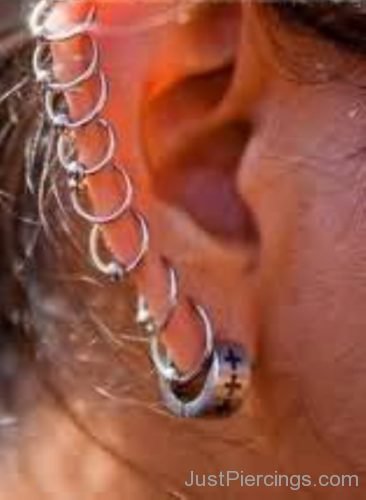 Ear Piercing With Silver Earrings-JP1091