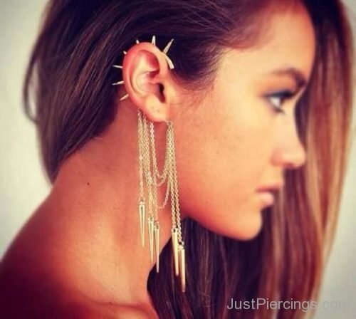 Ear Piercing With Spike Chain Earring-JP1221