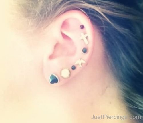 Ear Piercings With Cross And Bird Earrings-JP1230