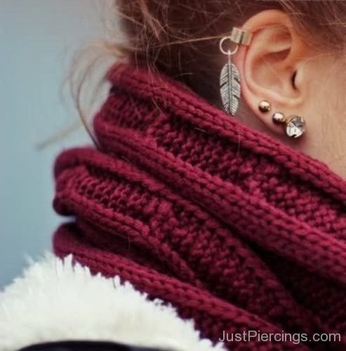 Ear Piercings With Feather Earcuff-JP1233