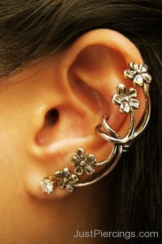 Flowers Ear Cuff Ear Piercing-JP1110