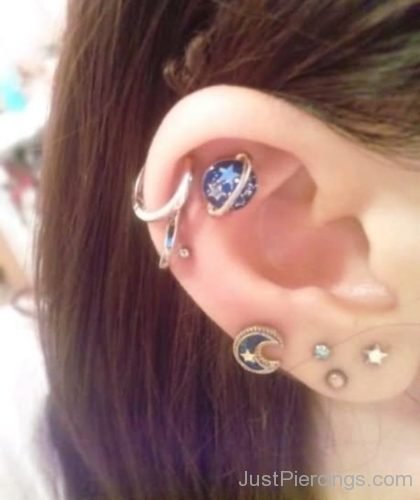 Galaxy Moon Saturn Universe Star Ear Piercings-JP1258