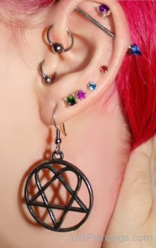 Heart Circle Lobe And Industrial Ear Piercing-JP138