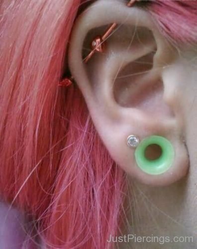 Industrial And Green Lobe Gauge Ear Piercings-JP1273