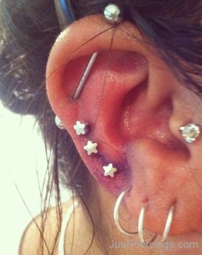 Industrial, Tripple Stars And Spiral Ear Piercing-JP142