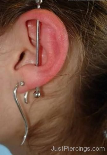 Lobe And Vertical Industrial Ear Piercing-JP1073