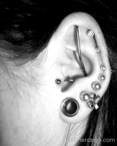 Lobe Stretching And Ear Piercings On Left Ear-JP1080