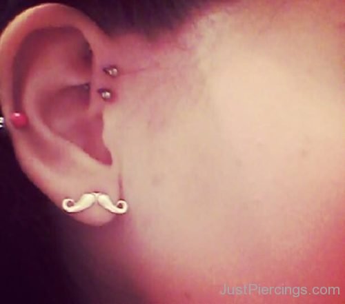 Mustache Lobe And Forward Helix Ear Piercing-JP124