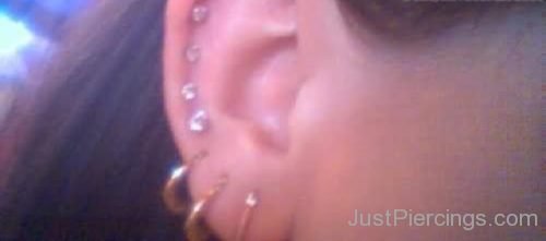 Spiral Lobe And Crystal Cartilage Ear Piercing-JP1150