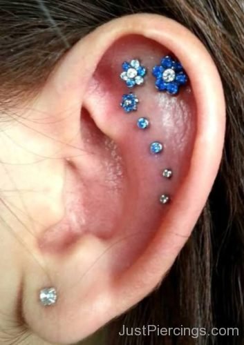 Beautiful Tiny Gems And Flower Studs Helix Piercing-JP1007