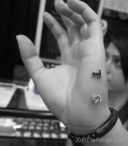 Hand Piercing With Alphabet Studs-JP1076